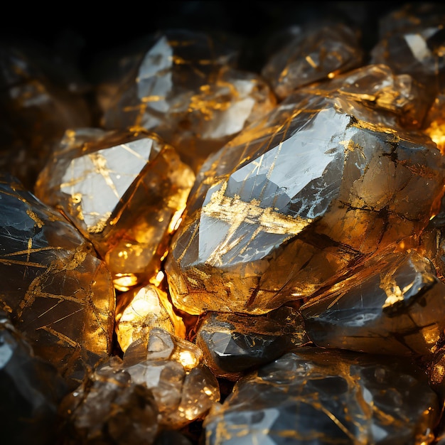 天然石の石英脈結晶質のミネラルゴールド生成ai