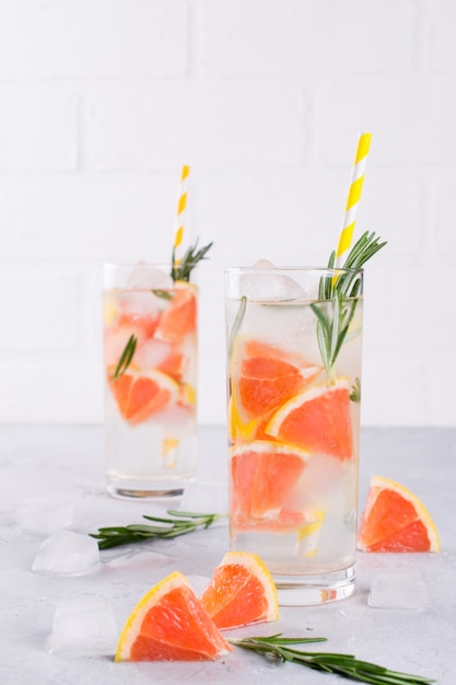 Mineral infused water with grapefruit ice, and rosemary, homemade detox soda water recipe.