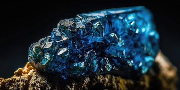 Минеральный камень корунд синий крупным планом Фото высокого качества Генеративный AI
