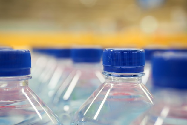 Mineral water bottle in a row