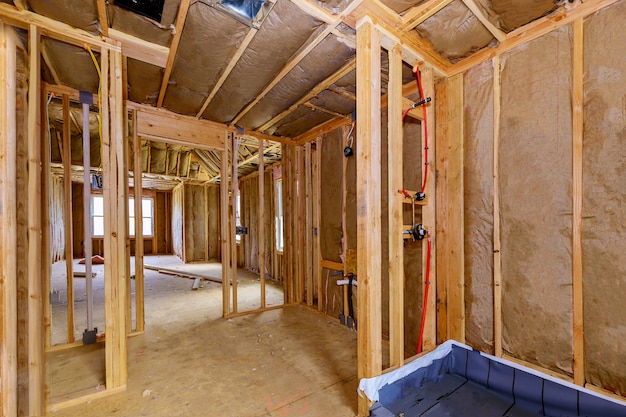 Mineral wool mineral fiber cotton thermal insulation materials at house construction walls