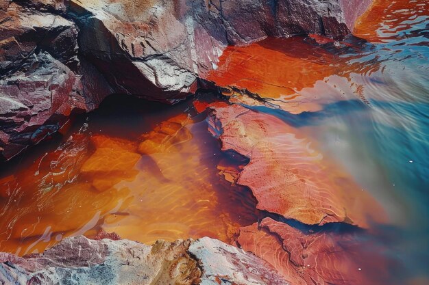 Photo minerals stones surrealistic water scenery at rio tinto spain