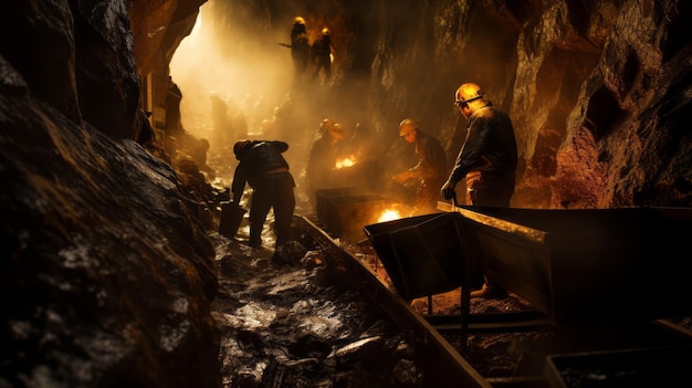 шахтеры добывают золото в шахте