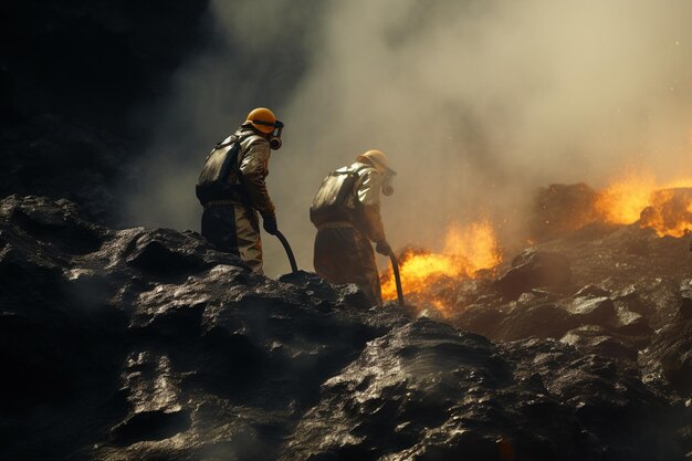 Miners extracting rare minerals from a volcanic cr 00443 00