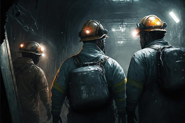 Miners working deep inside a coal mine facility Generative Ai