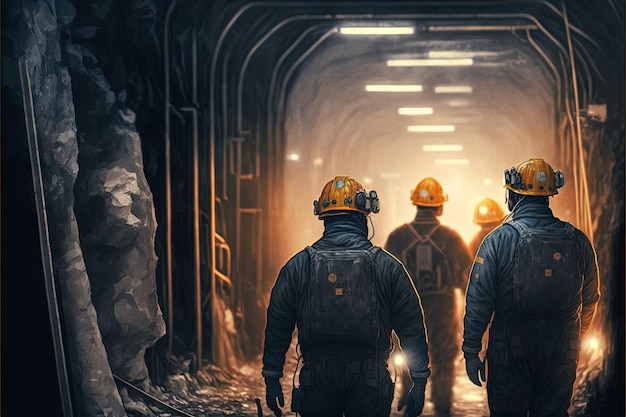 Photo miners working deep inside a coal mine facility generative ai