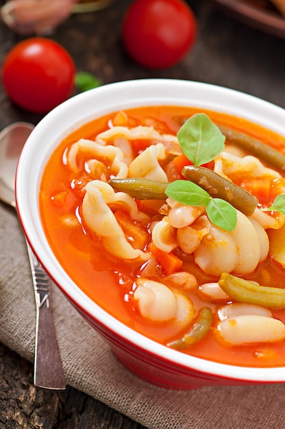 Minestrone, italian vegetable soup with pasta