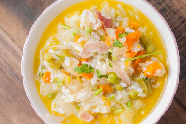 Minestrone soup in a bowl