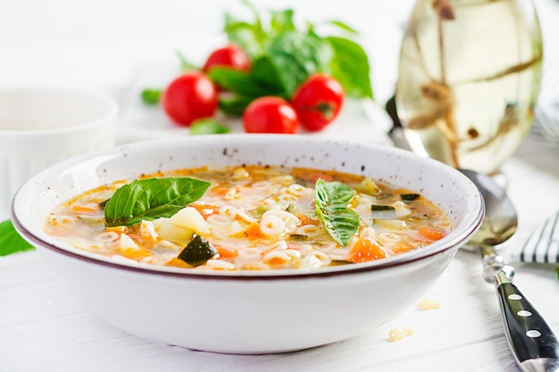 Minestrone vegetable soup with pasta