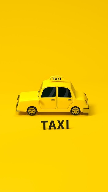 Foto mini 3d taxi mini-auto met gele kleur 3d-rendering