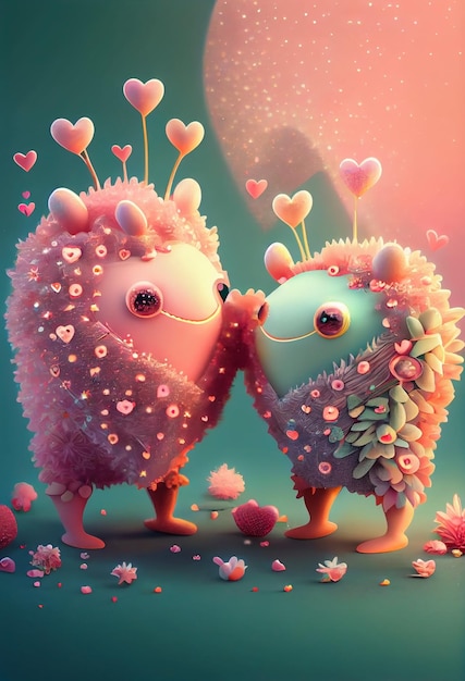 Mini adorable whimsical monster cartoon 3D illustration Generative AI