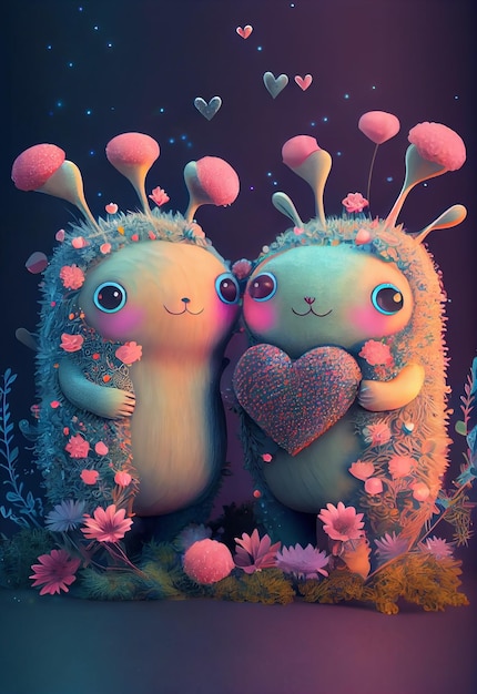 Mini adorable whimsical monster cartoon 3D illustration Generative AI