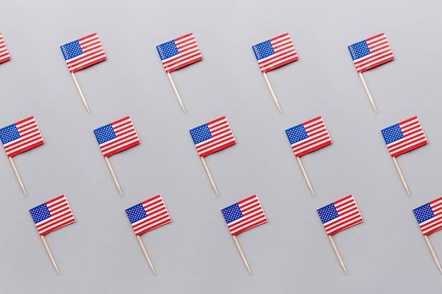 Mini american flags on gray 