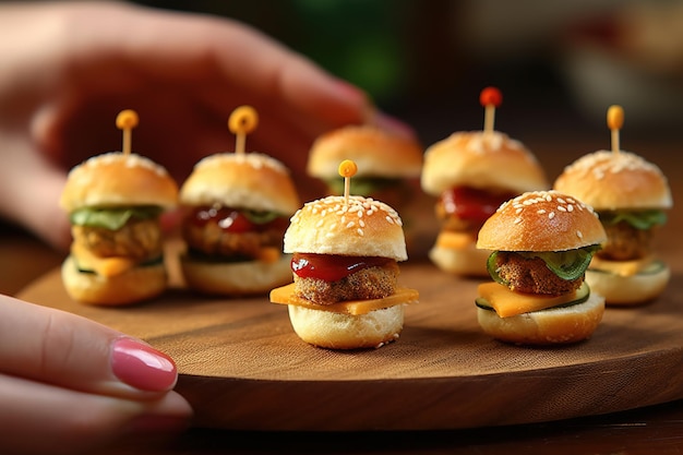 Photo mini burger bites on a tray food photo