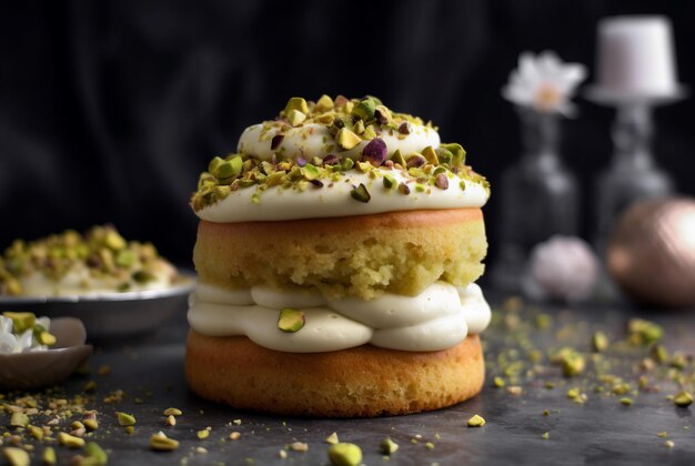 Foto mini torta di pistacchio torta di primavera mini dessert di cucina generate ai