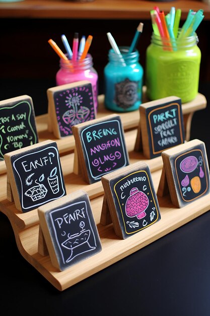 Photo mini chalkboards with colored liquid marker drawings