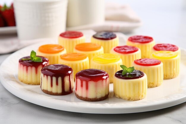 mini cheesecakes on a ceramic platter