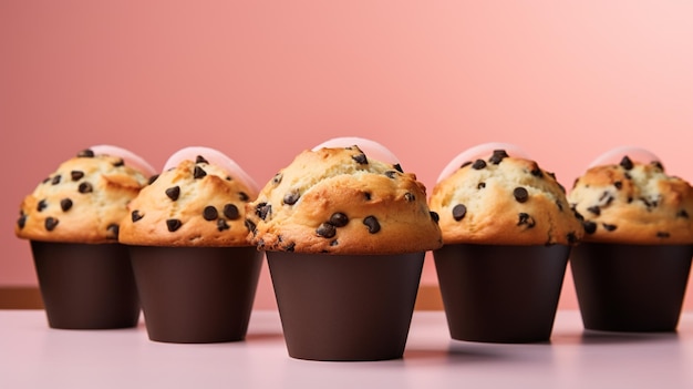 Foto mini chocoladeschilfermuffins op witte achtergrond selectieve aandacht hoge kwaliteit foto