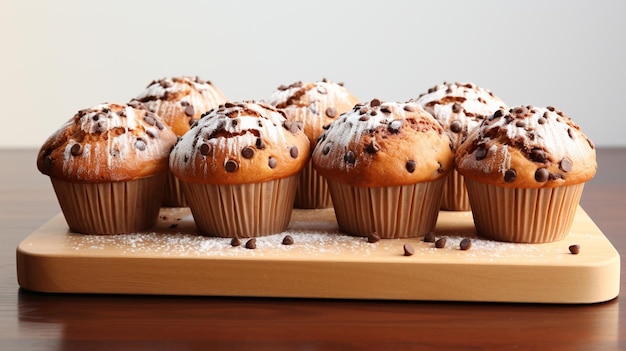 Mini chocolate chip muffins on white background selective focus High quality photo
