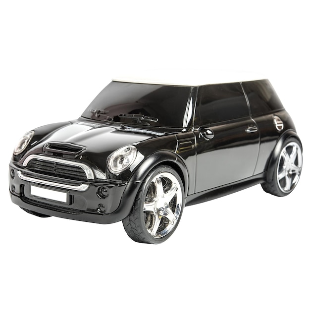 Игрушечная машина Mini Cooper на белом фоне