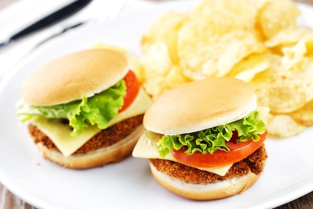 Mini Crispy Chicken Burger with Lettuce Tomato and Cheese