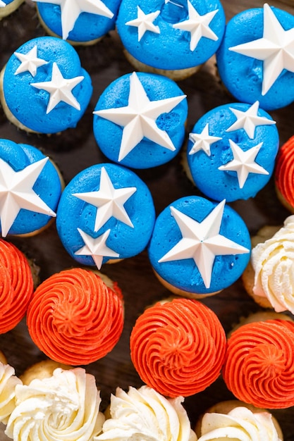 Mini cupcakes met Amerikaanse vlag.