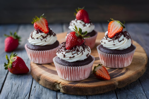 Mini cupcakes met chocolade en aardbeien gratis downloaden