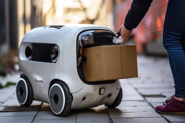 Мини-робот-доставщик — компактное чудо технологических инноваций, революционизирующее логистику доставки на последнюю милю с эффективностью, удобством, автономной мобильностью для более разумного и оптимизированного будущего.