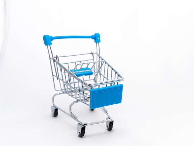 Mini empty grocery cart isolated.