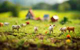 Photo mini farm animals in meadow