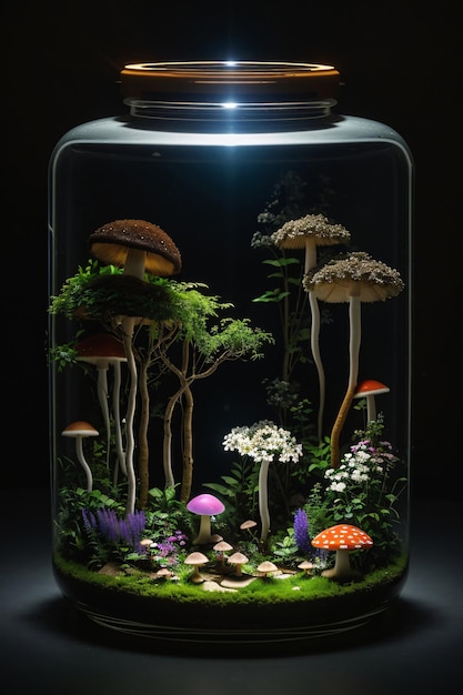 Mini Forest in a Jar Terrarium Bottle with Self Ecosystem Save the Earth Idea Ai Generative