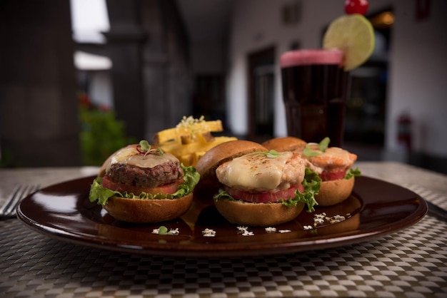 Mini hamburgers on a restaurant table