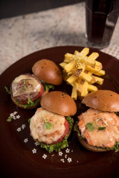 Mini hamburgers on a restaurant table