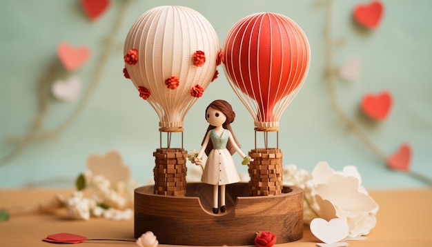 A mini hot air balloon sculpture with two figures representing you and your partner It symbolizes your journey together and floats as a cute tabletop decoration