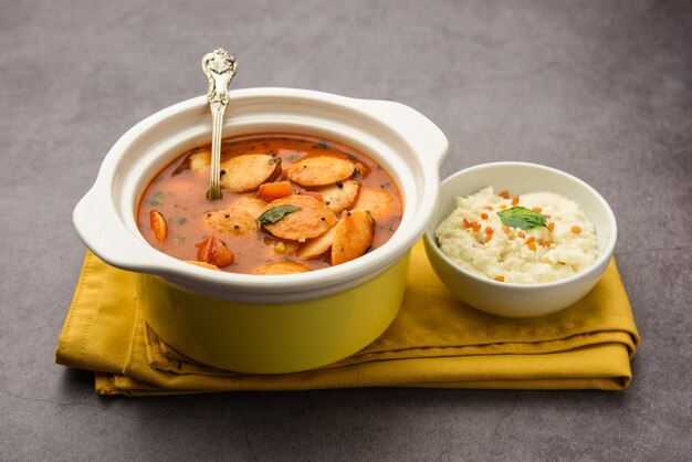 Mini idli or idlies with sambar and coconut chutney South Indian breakfast