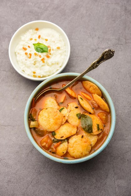 Mini idli or idlies with sambar and coconut chutney South Indian breakfast