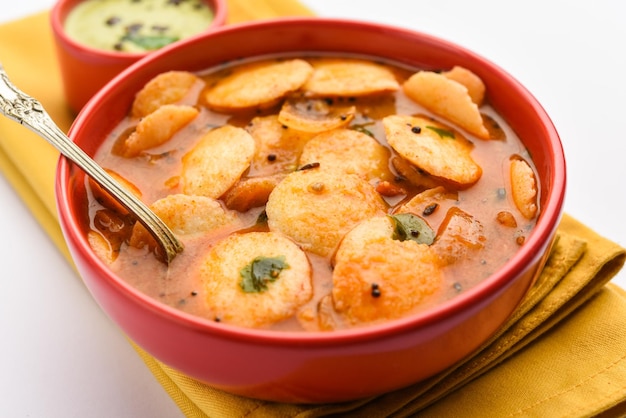 Mini idli or idlies with sambar and coconut chutney South Indian breakfast