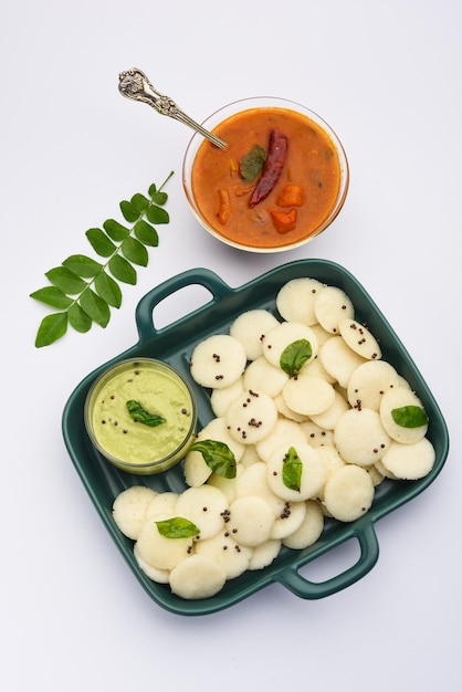 Mini idli is the smaller version of soft and spongy round shaped steamed regular rice idli also known as button and cocktail idly