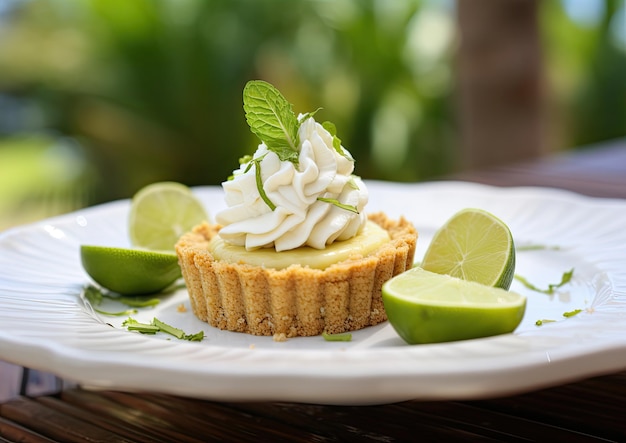 Photo a mini key lime pie tart served at a summer party