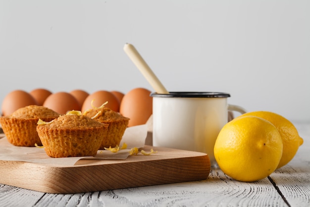 Mini lemon Cakes on a Plate with Charger and Fork