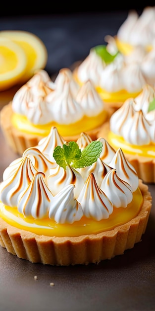 Mini Lemon Meringue Tarts Homemade Tart Dough Filled with Lemon Curd and Meringue One Bite