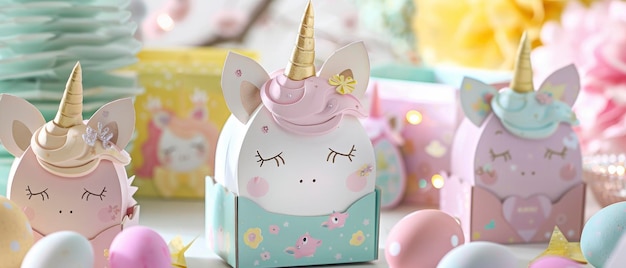 Photo mini milk carton gift box with an adorable unicorn for easter