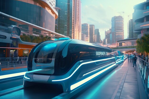 Foto mini-mobiliteit in een futuristische stad 3d-animatievisie van modern vervoer gemaakt met ai