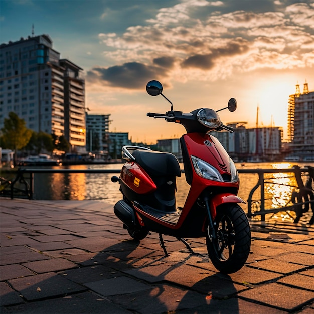 Mini-mobiliteits kleine scooters in de stadsfoto