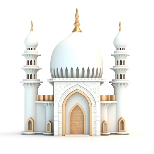 Mini mosque 3d rendering minimalist background miniature mosque and ornate decoration isolated
