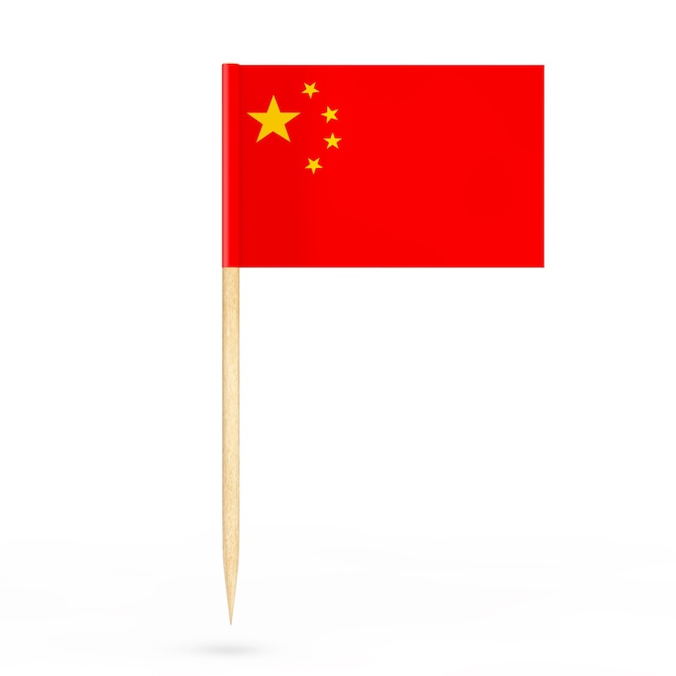 Photo 白い背景の上のミニ紙中国ポインターフラグ。 3dレンダリング