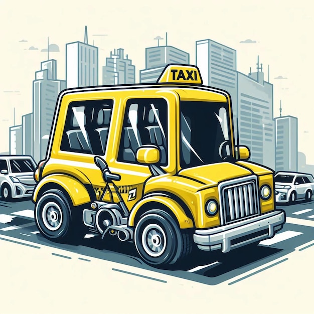Foto mini-passagierstaxi een humoristische illustratie van een drukke stad