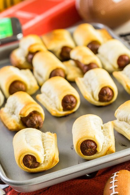 Mini Pigs In A Blanket for football game party.