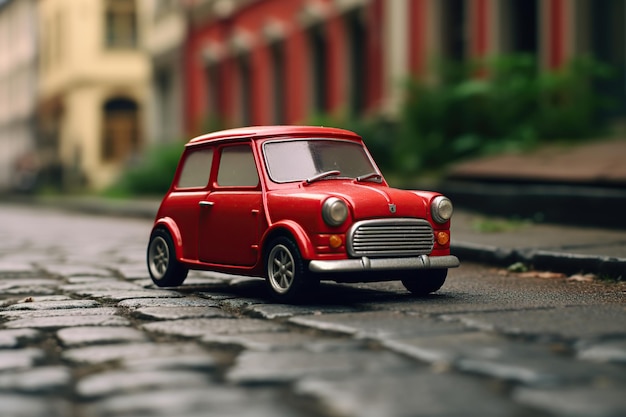 Mini retro rode auto met kleine wielen