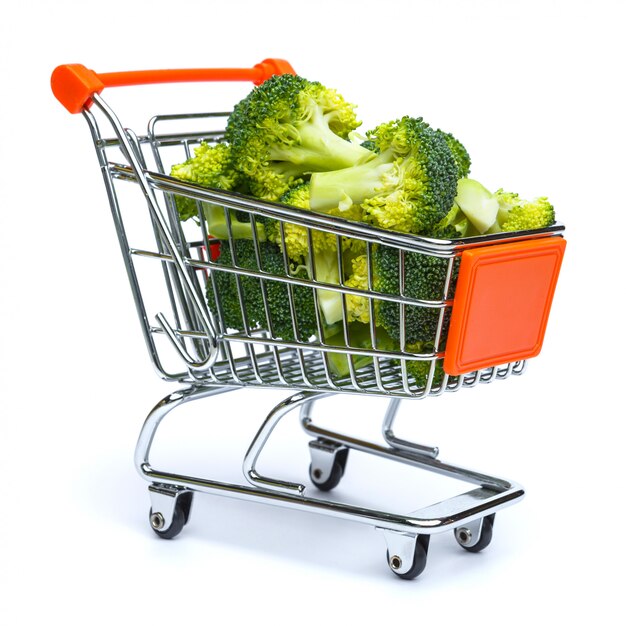 Mini shopping cart full with broccoli